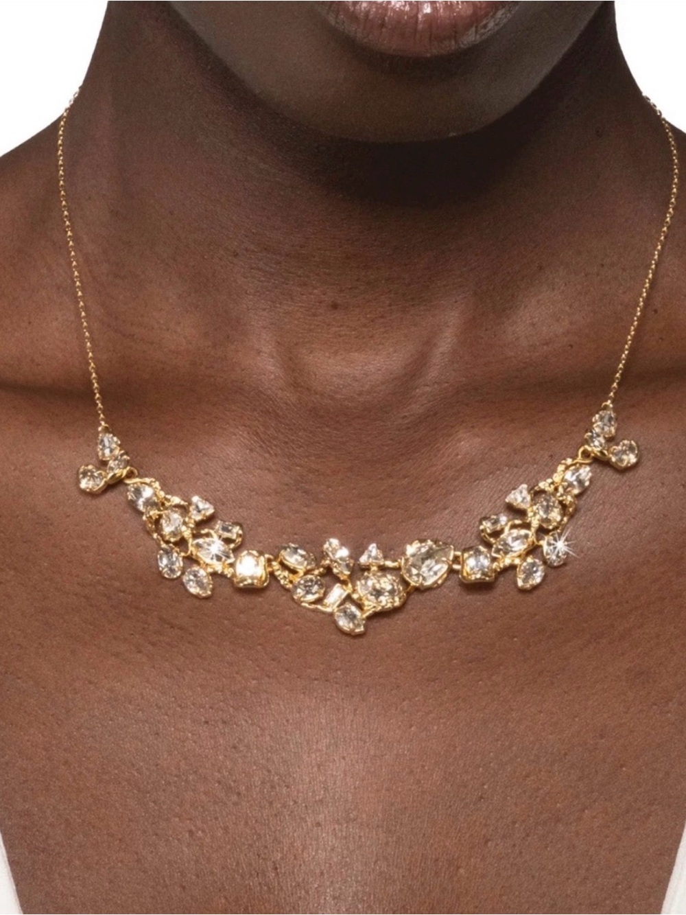 NEW Alexis Bittar Eclat Crystal Cluster Bib Necklace 14k Gold Plate C Z SB18